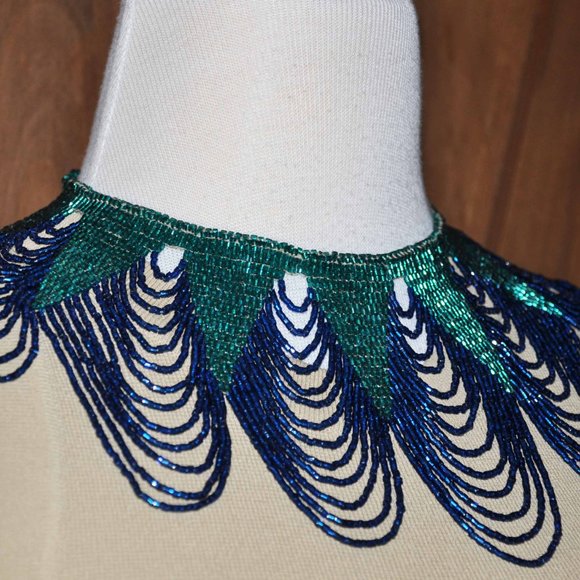 Stunning & RARE Teal & Cobalt Blue Egyptian Beaded Bib Necklace Made For A Queen - Picture 5 of 9